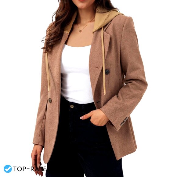 Oversized Hooded Blazer Jacket Loose Fit Wool Blend Business Casual Office Wear